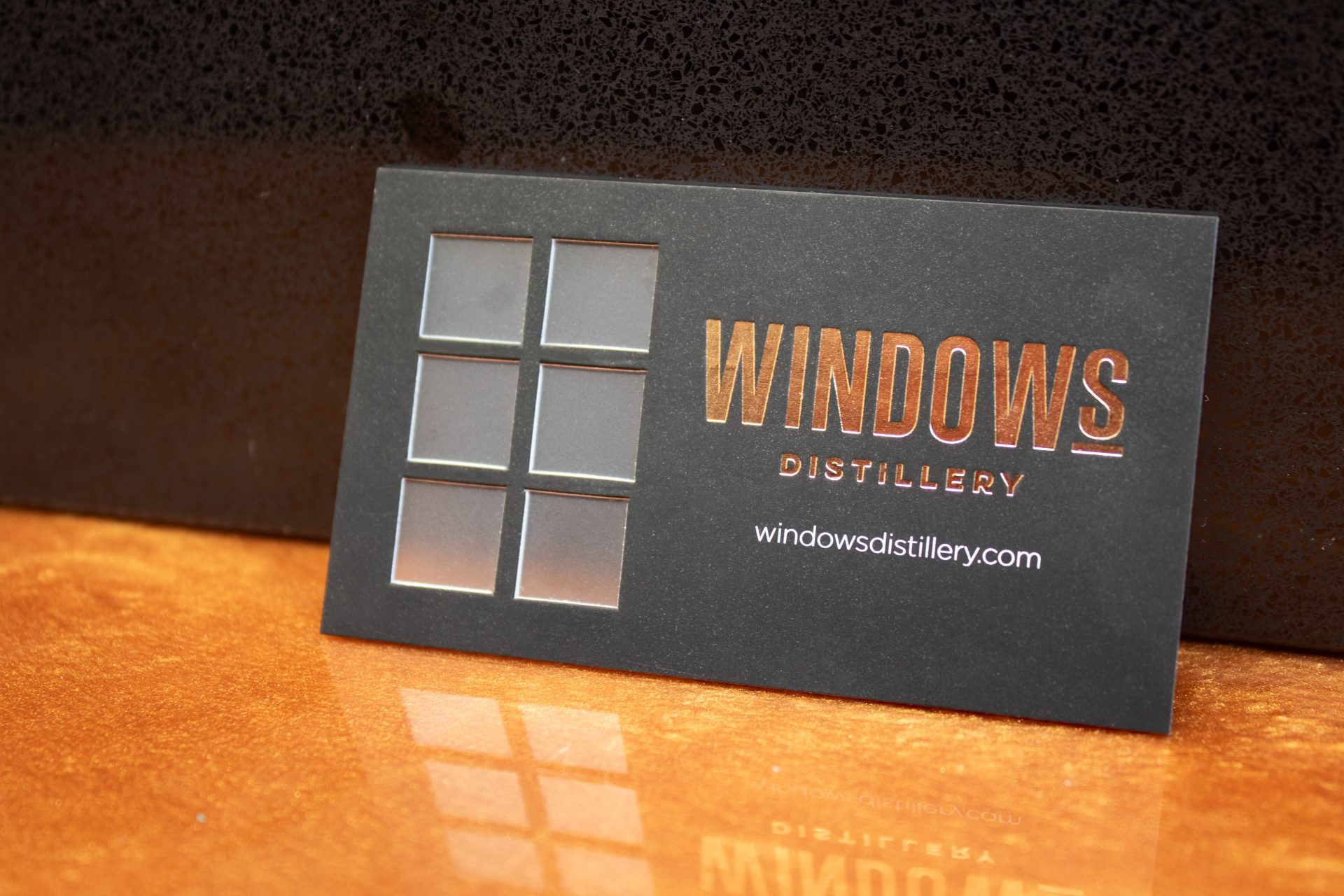 Windows Distillery business cards with luxury paper that is soft touch, high quality, and thicker than most business cards.