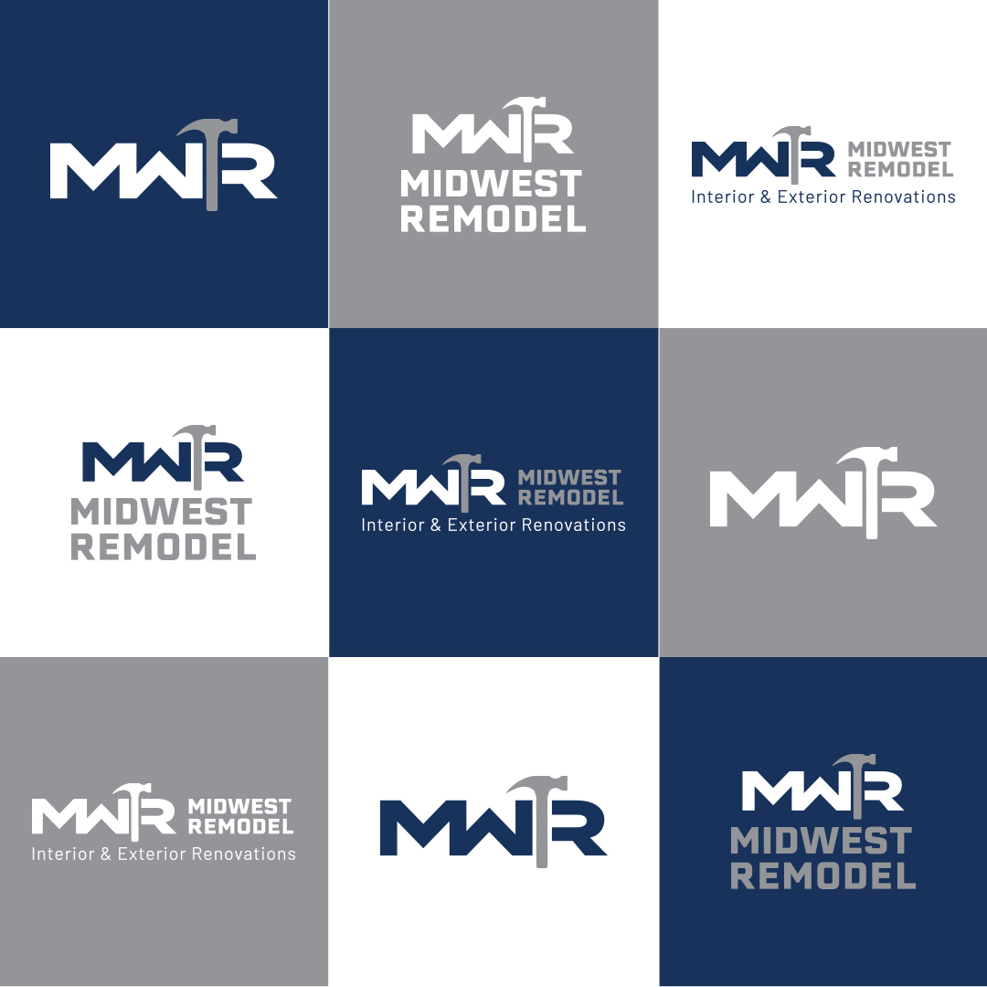Different logo variations for Midwest Remodel brand logo