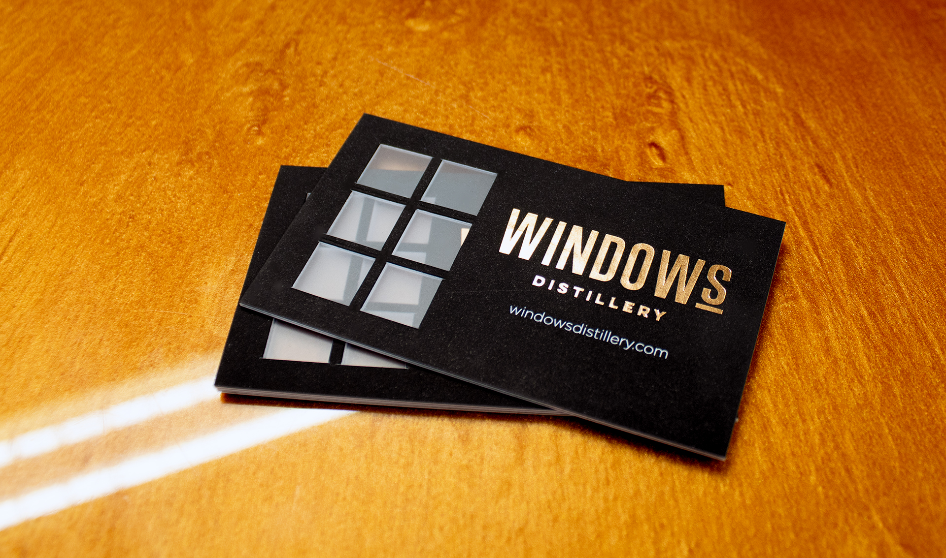Windows Distillery business cards with luxury paper and vellum panes