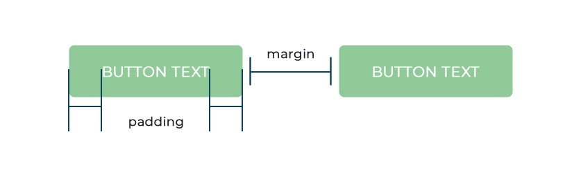 A visual of two buttons showing the difference between margin and padding.