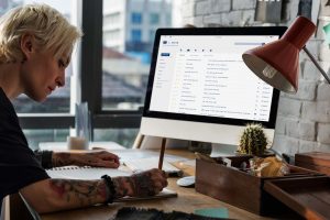 person looking at content on computer screen