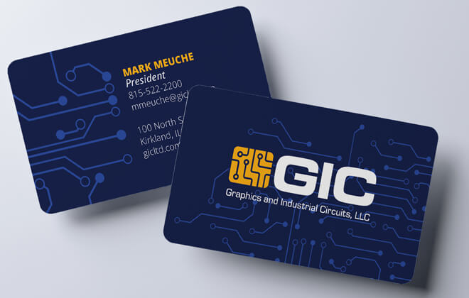 Modern industrial business cards for electronics manufacturing firm