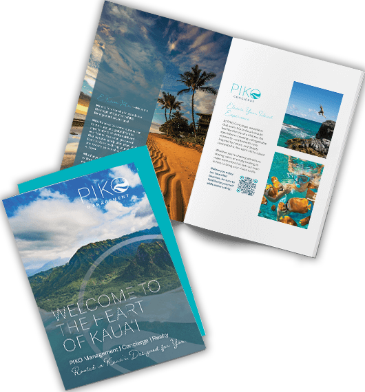 Printed brand brochures displayed in a creative grid layout – examples of graphic design and brand craft by Green Closet Creative